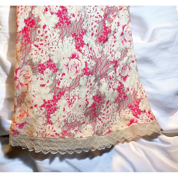 Aubade Paris‎ Vintage Y2K Lingerie Nightgown Pink Abstract Flowers Adj. Straps - Picture 11 of 13